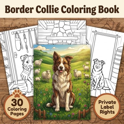 Border Collie Coloring Book PLR Publisher Kit for Adult Dog Lovers