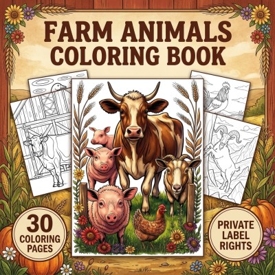 Farm Animals Coloring Book PLR Publisher Kit for Rustic Adult Printables