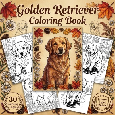 Golden Retriever Coloring Book PLR Publisher Kit for Realistic Dog Portraits