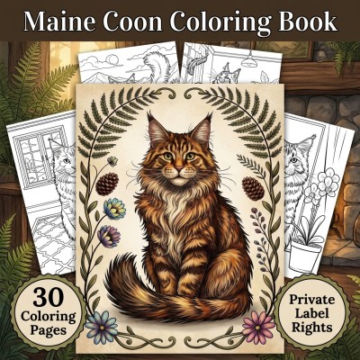 Maine Coon Coloring Book PLR Kit for Majestic Cat-Themed Editions