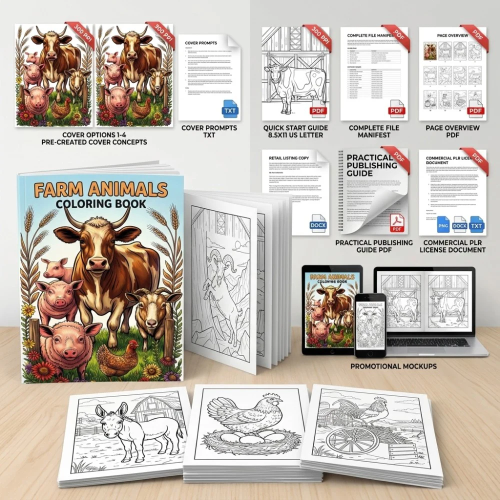 Farm Animals Coloring What You Get PLR files