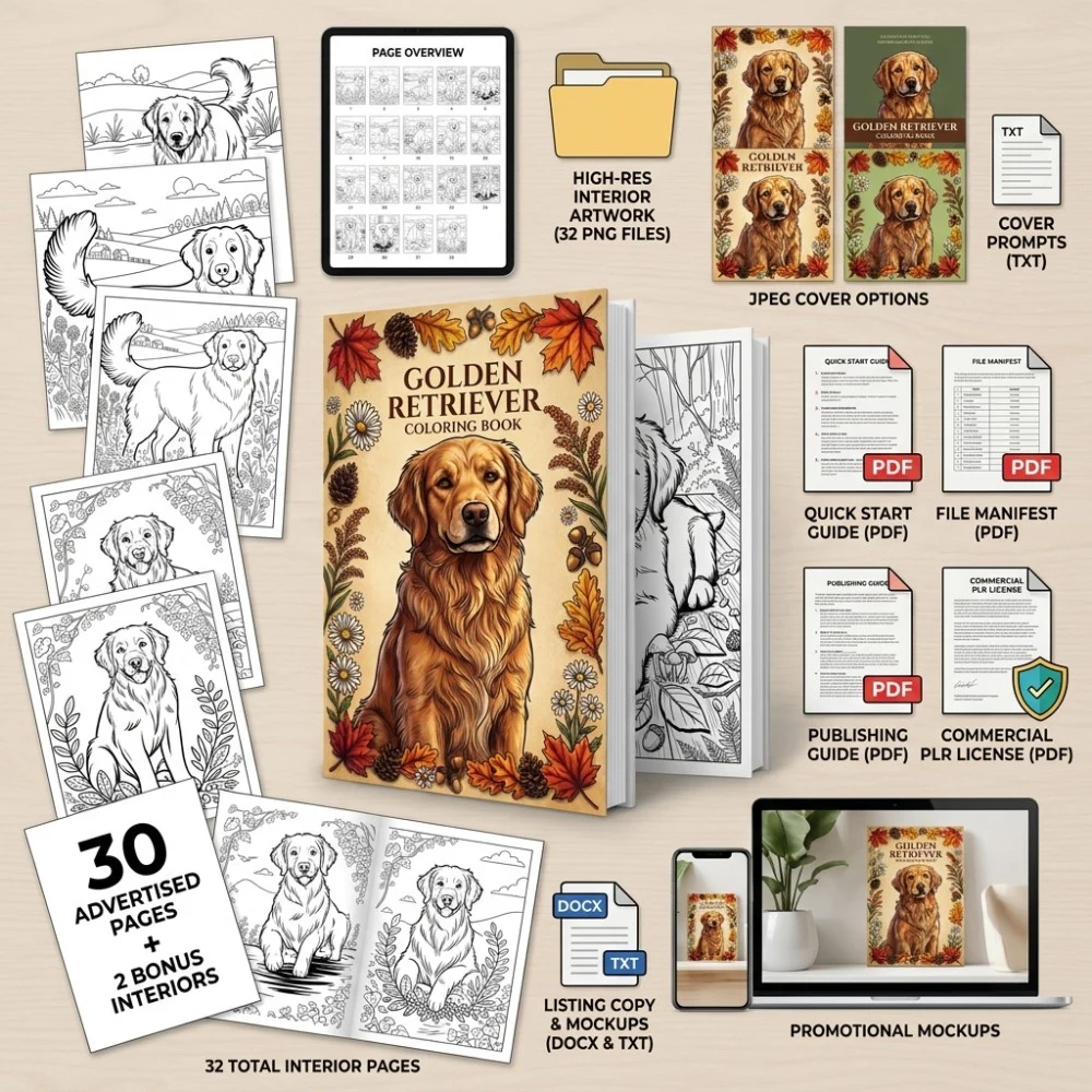 Golden Retriever Coloring What You Get PLR files