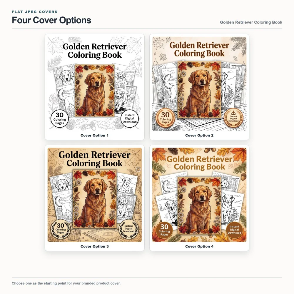 Golden Retriever Coloring Your Brand PLR cover options