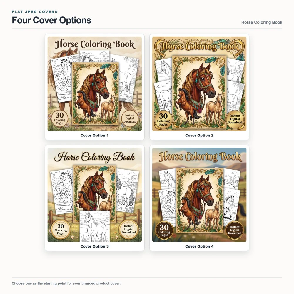 Horse Coloring Your Brand PLR cover options