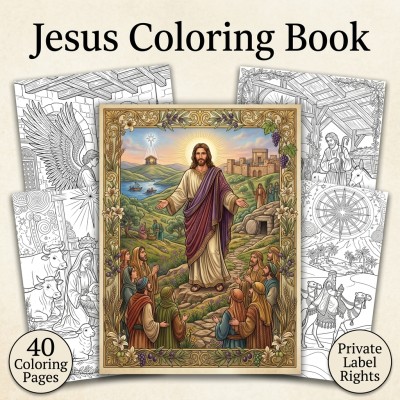 Jesus Coloring Book PLR Publisher Kit for Adult Christian Devotional Audiences