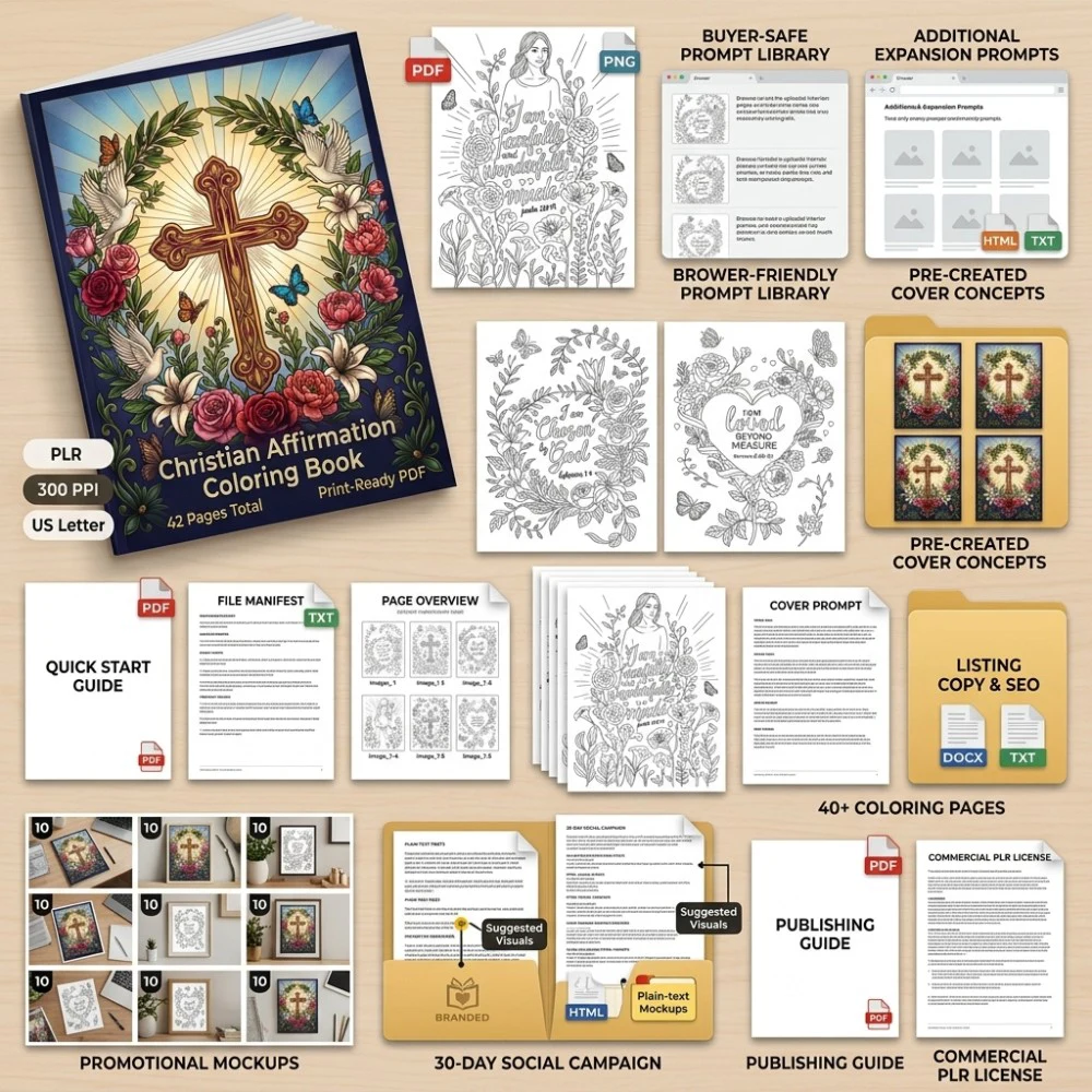Christian Affirmation Coloring What You Get PLR files