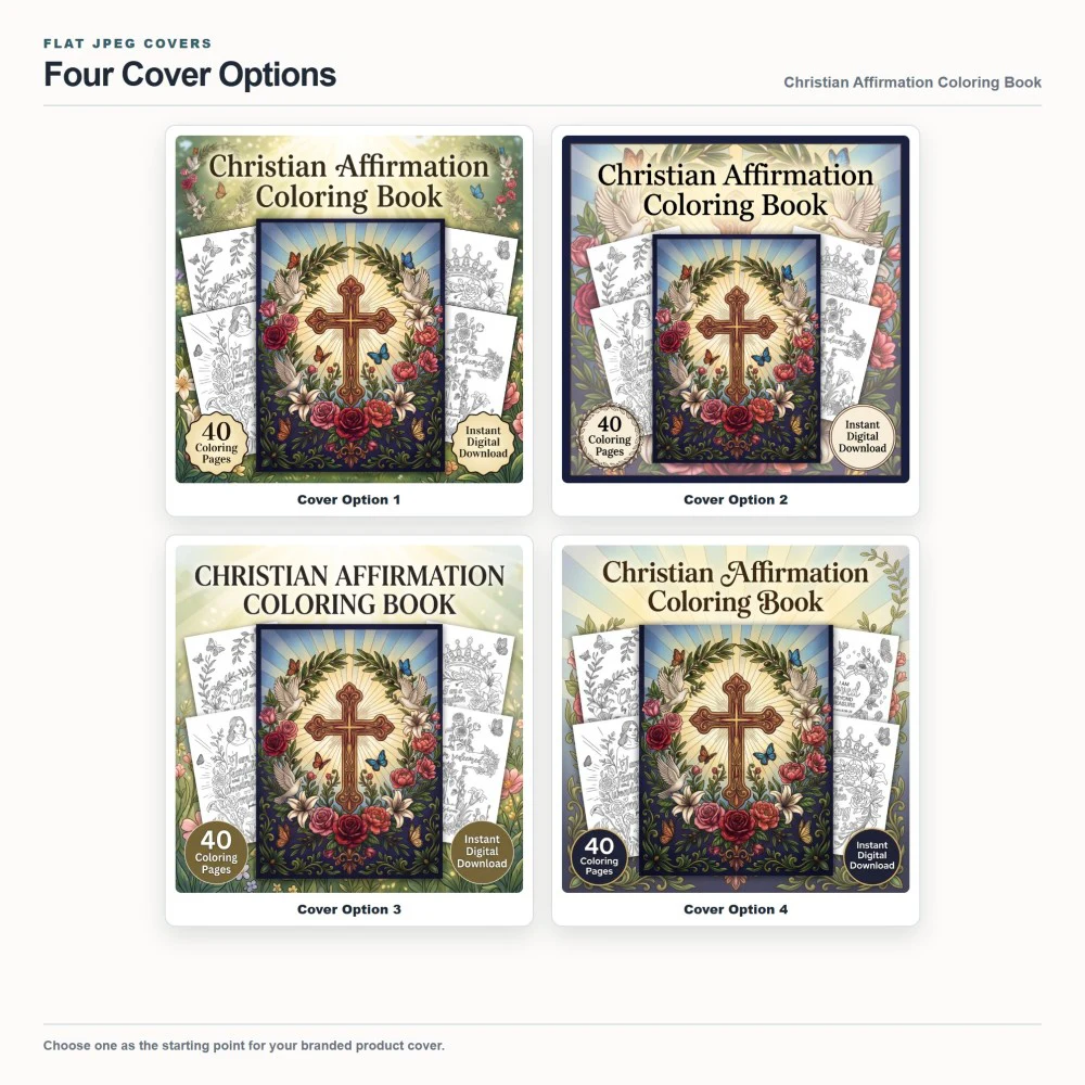 Christian Affirmation Coloring Your Brand PLR cover options