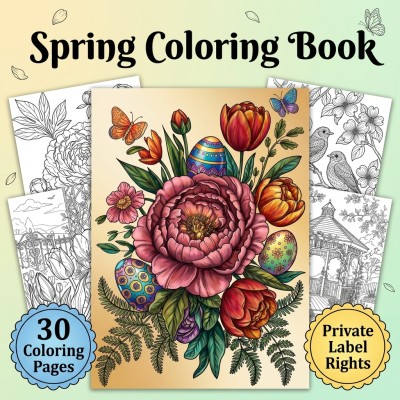 Spring Coloring Book PLR Kit for Floral Gardens and Easter-Inspired Art