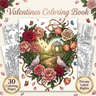 Valentines Coloring Book PLR Kit for Romantic Floral Publishing