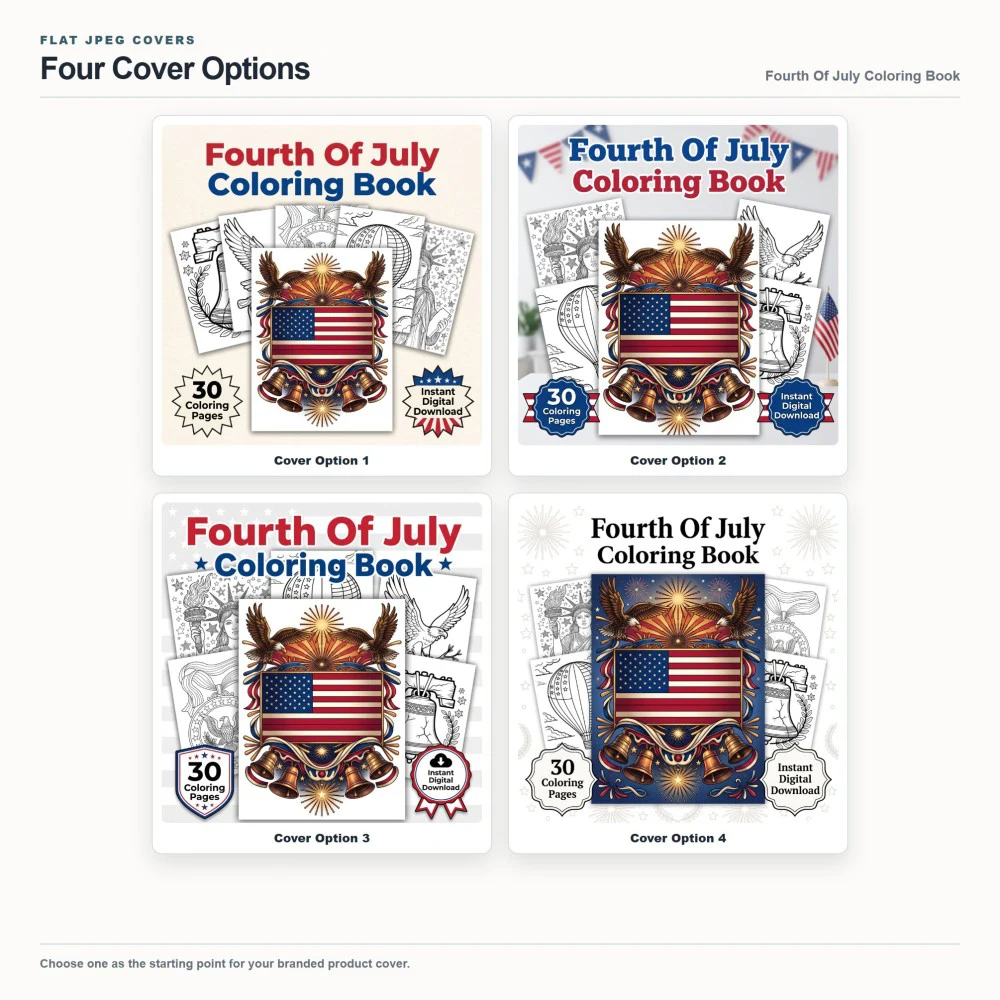 Fourth Of July Coloring Your Brand PLR cover options