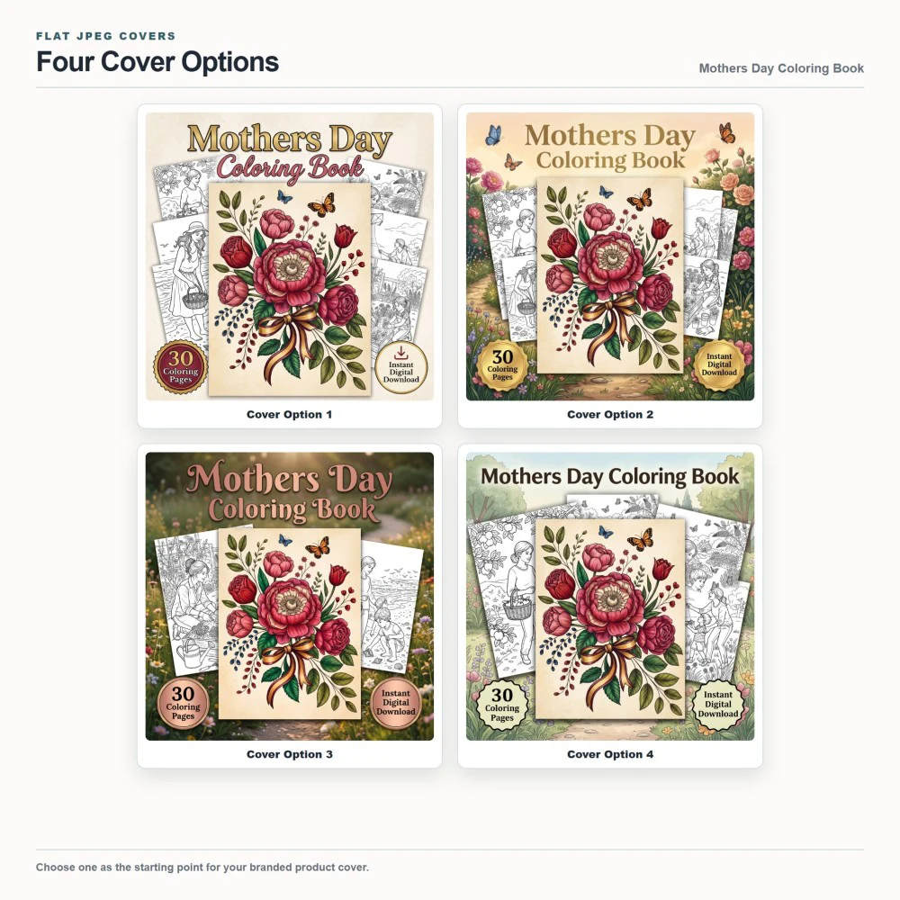 Mothers Day Coloring Your Brand PLR cover options