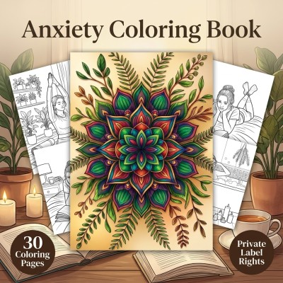 Anxiety Coloring Book PLR Publisher Kit for Adult Self-Care and Calming