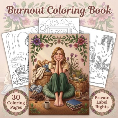Burnout Coloring Book PLR Kit for Tired Moms and Self-Care Publishing