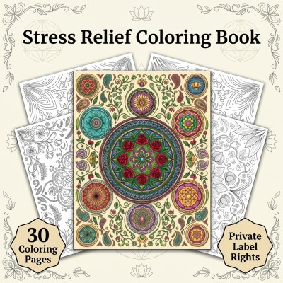 Stress Relief Coloring Book PLR Kit for Custom Mandala Wellness Editions