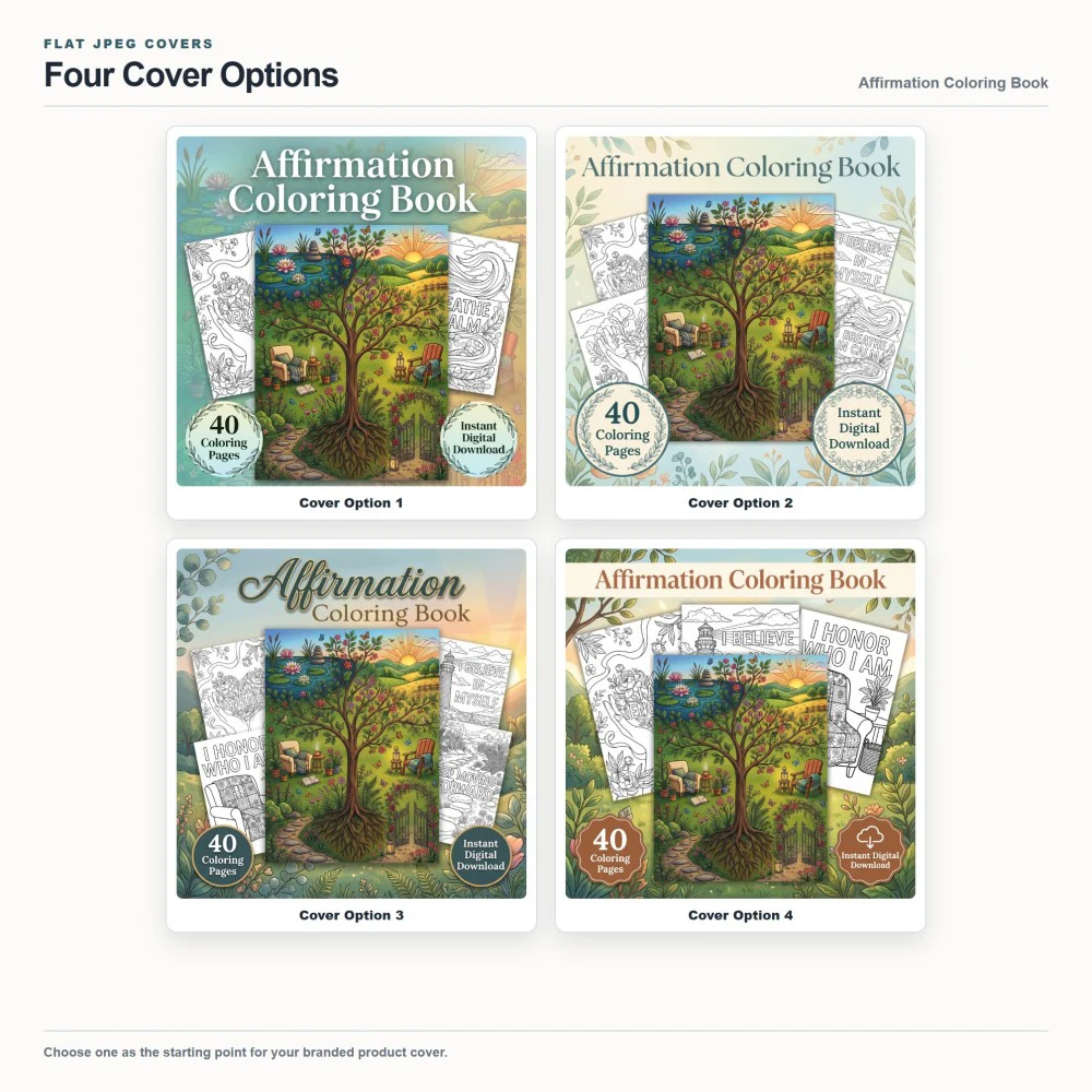 Affirmation Coloring Your Brand PLR cover options