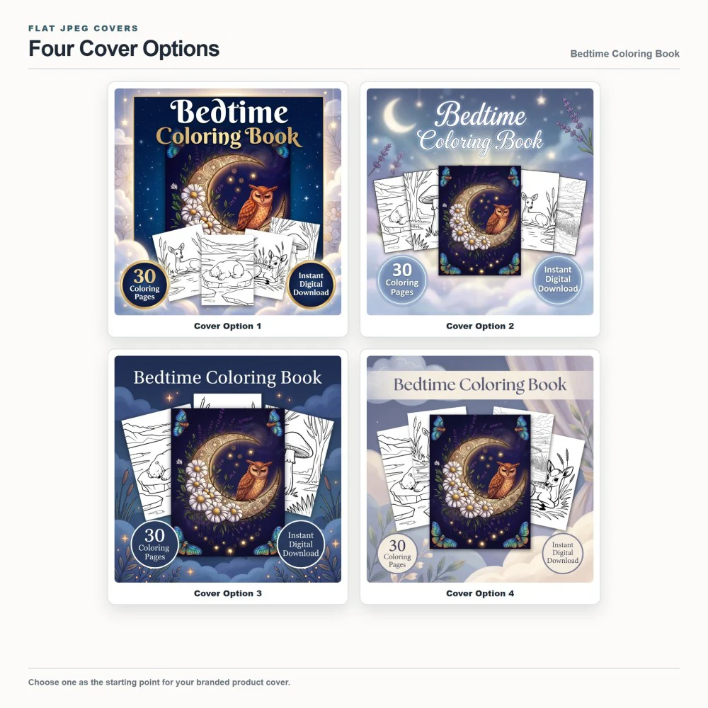 Bedtime Coloring Your Brand PLR cover options