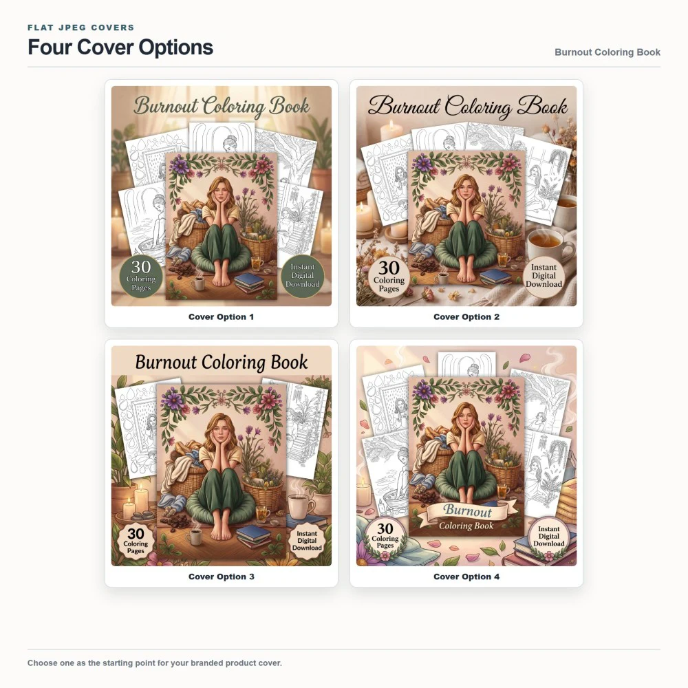 Burnout Coloring Your Brand PLR cover options