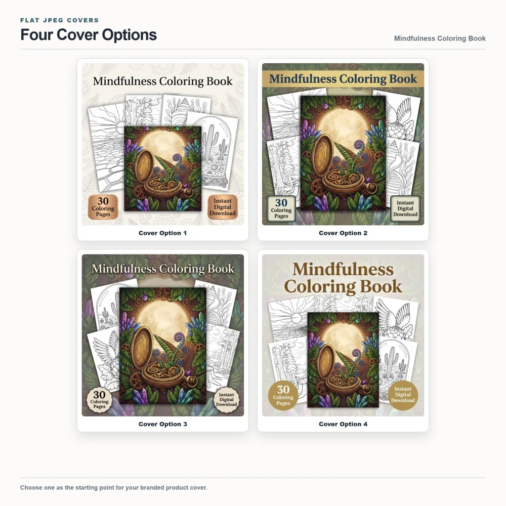 Mindfulness Coloring Your Brand PLR cover options