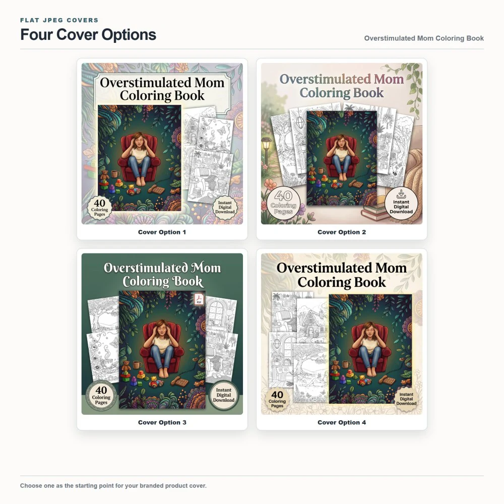 Overstimulated Mom Coloring Your Brand PLR cover options