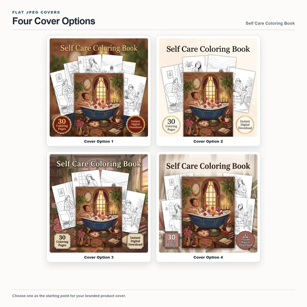 Self Care Coloring Your Brand PLR cover options