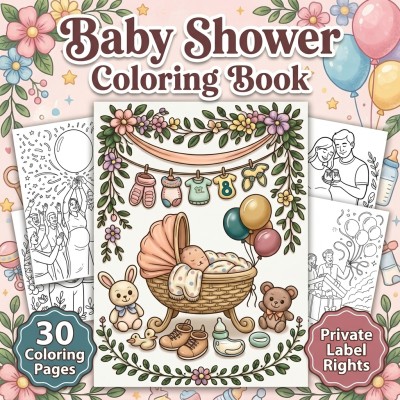 Baby Shower Coloring Book PLR – Guest Activity and Gender Reveal Scenes