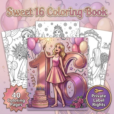 Sweet 16 Coloring Book PLR – Teen Girl Birthday Celebration