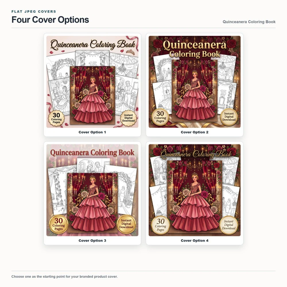 Quinceanera Coloring Your Brand PLR cover options
