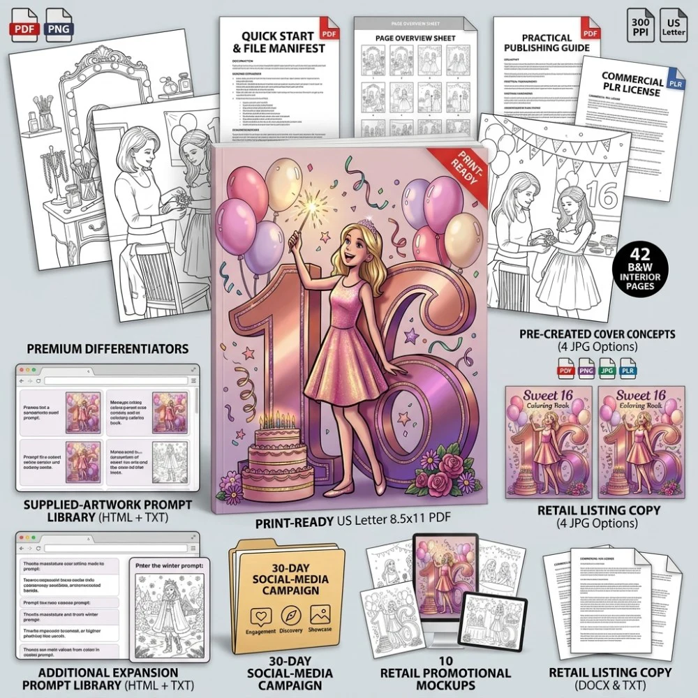 Sweet 16 Coloring What You Get PLR files
