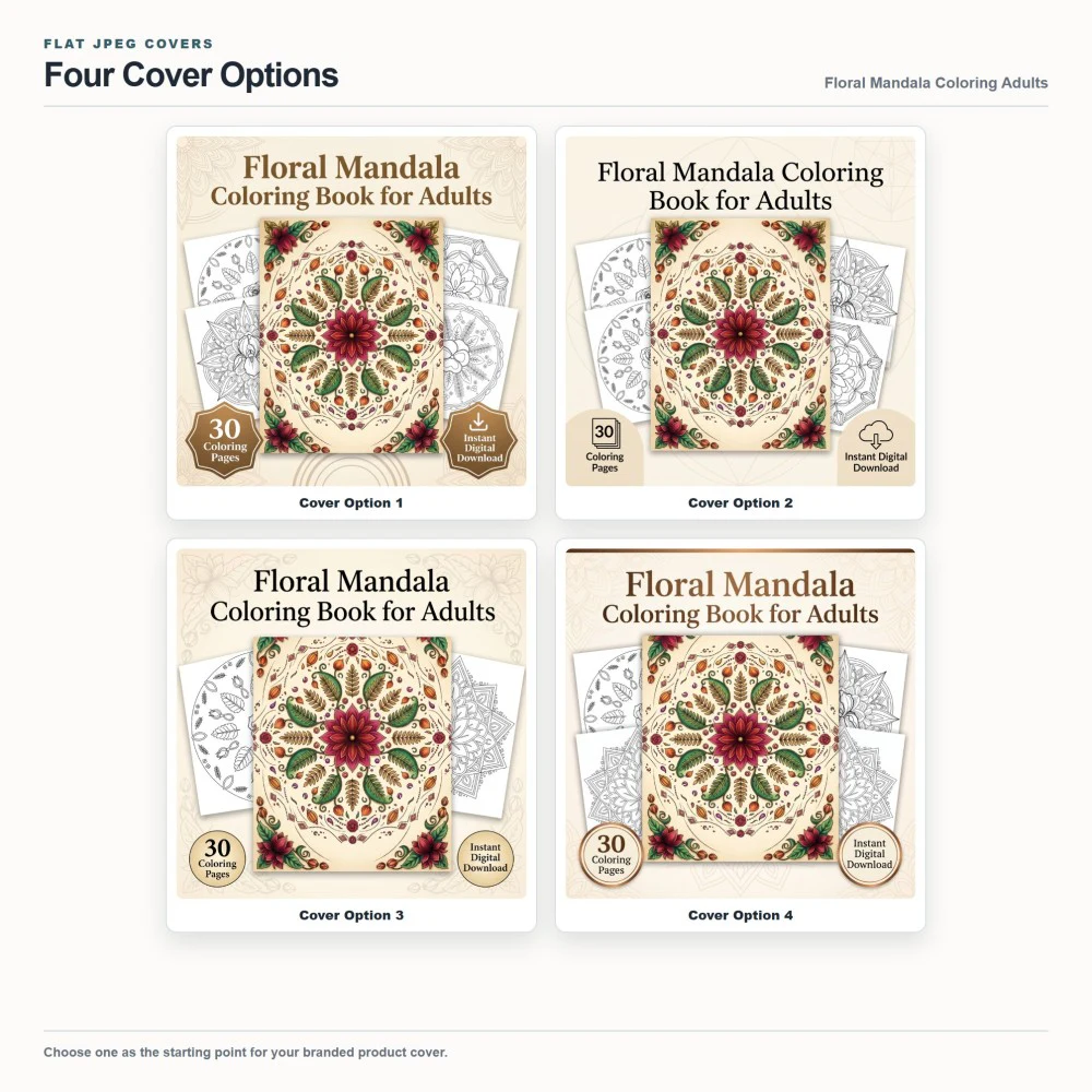 Floral Mandala Coloring Adults Coloring Your Brand PLR cover options